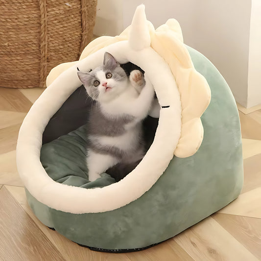 Plush Cat Cave Bed – Luxury Enclosed Sleeping House for Small Pets